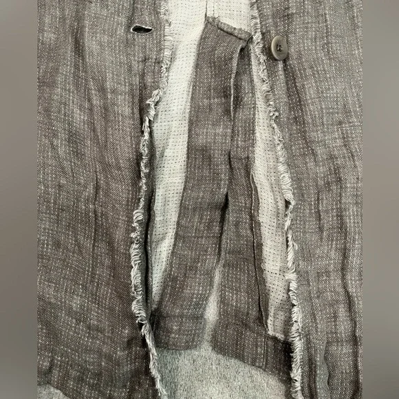 [M]Eileen Fisher Dark Gray Irish Linen LS Fringe Button Duster Cardigan Jacket - Picture 4 of 11